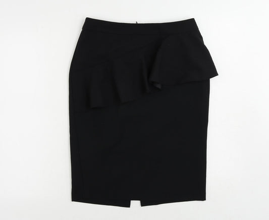 Dorothy Perkins Womens Black Polyester Straight & Pencil Skirt Size 10 Zip - Ruffle