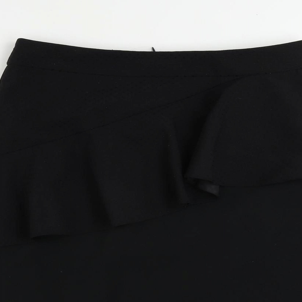Dorothy Perkins Womens Black Polyester Straight & Pencil Skirt Size 10 Zip - Ruffle