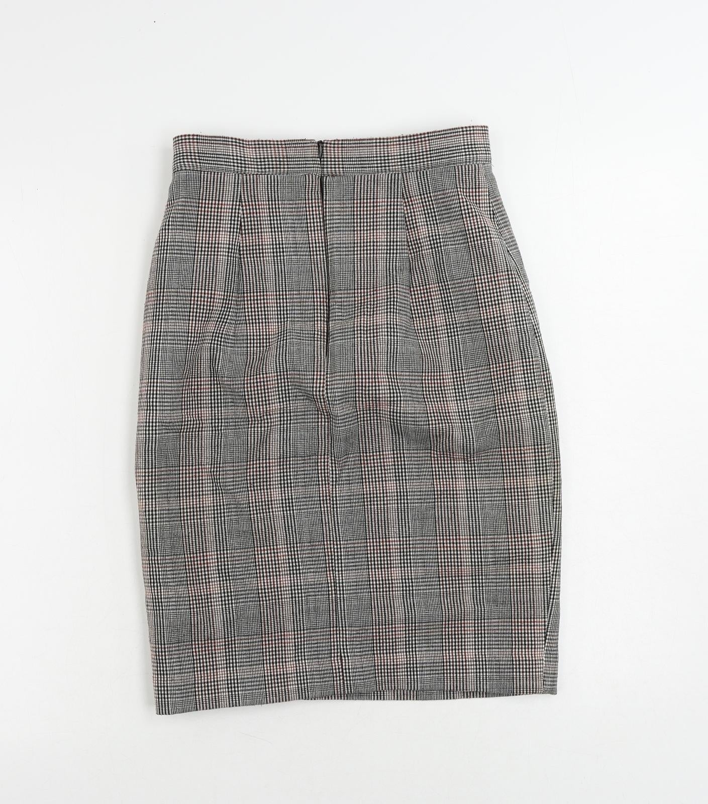 H&M Womens Grey Plaid Polyester Straight & Pencil Skirt Size 6 Zip