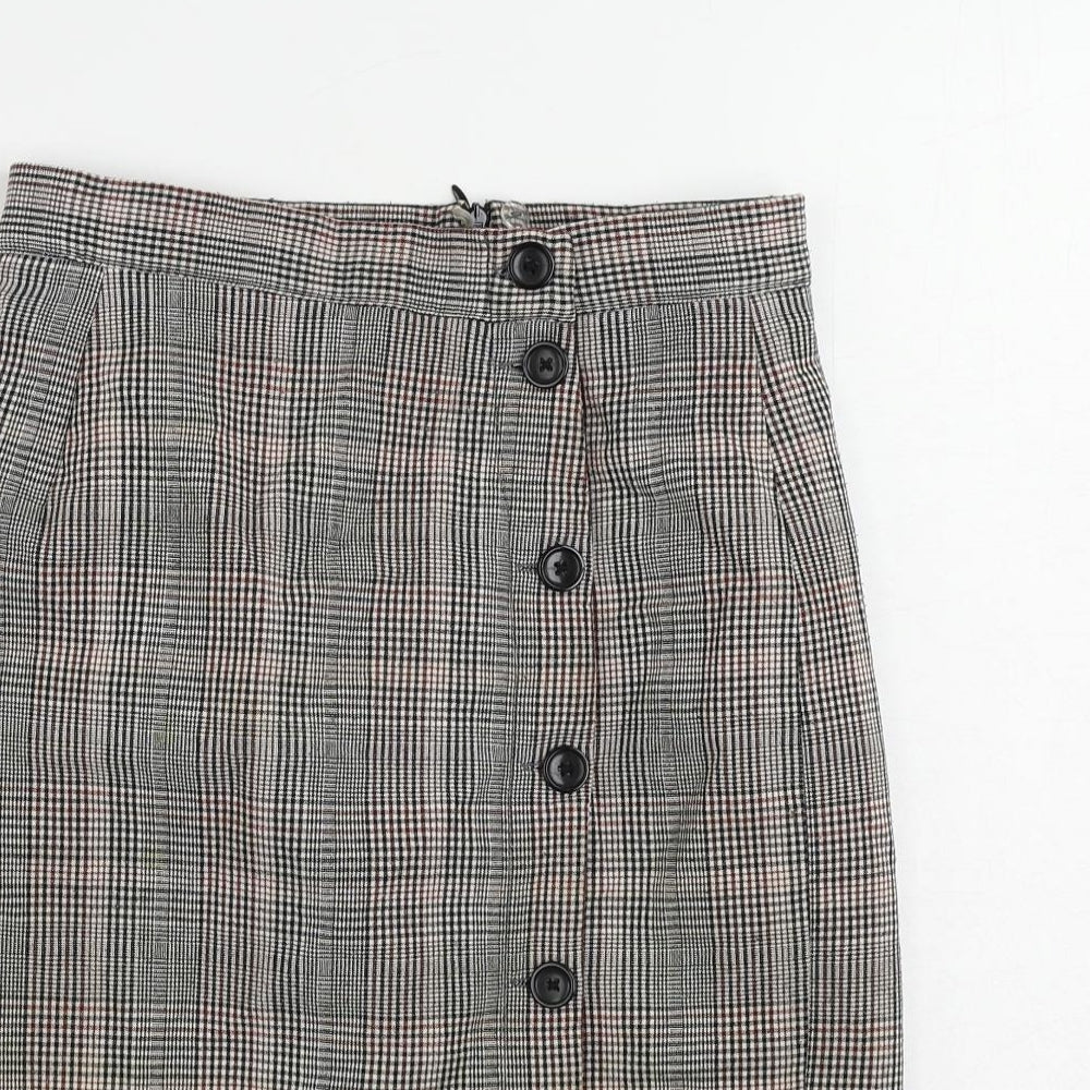 H&M Womens Grey Plaid Polyester Straight & Pencil Skirt Size 6 Zip