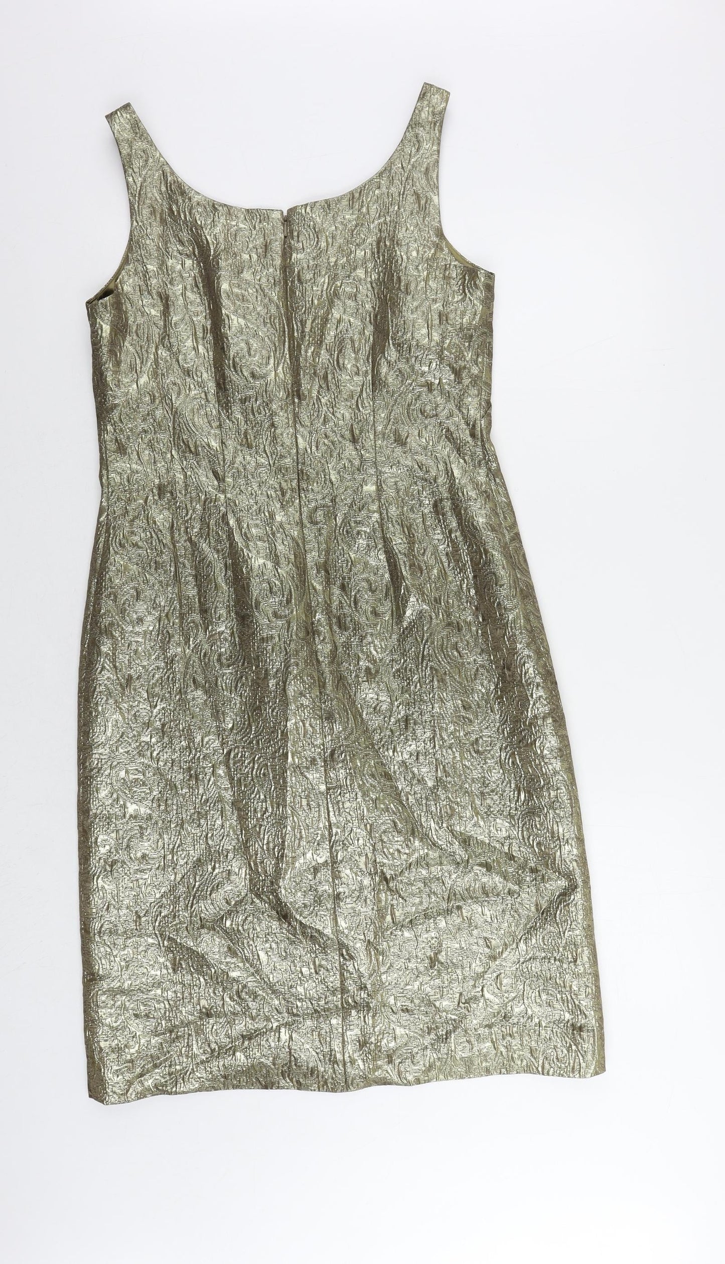 Kaleidoscope Womens Gold Acetate Pencil Dress Size 12 Boat Neck Zip