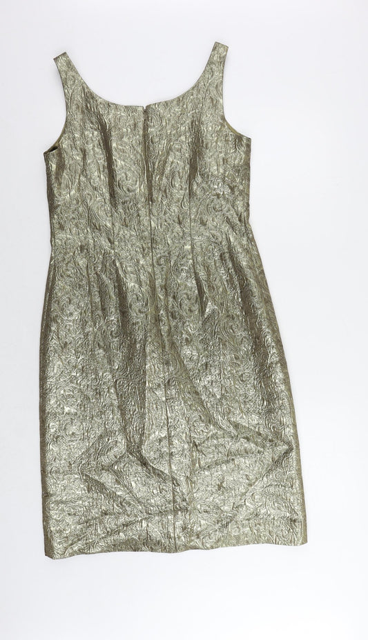 Kaleidoscope Womens Gold Acetate Pencil Dress Size 12 Boat Neck Zip