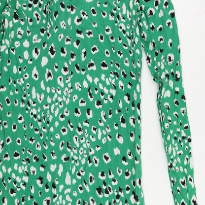 VILA Womens Green Animal Print Viscose Sheath Size 8 Boat Neck Tie - Ruffle