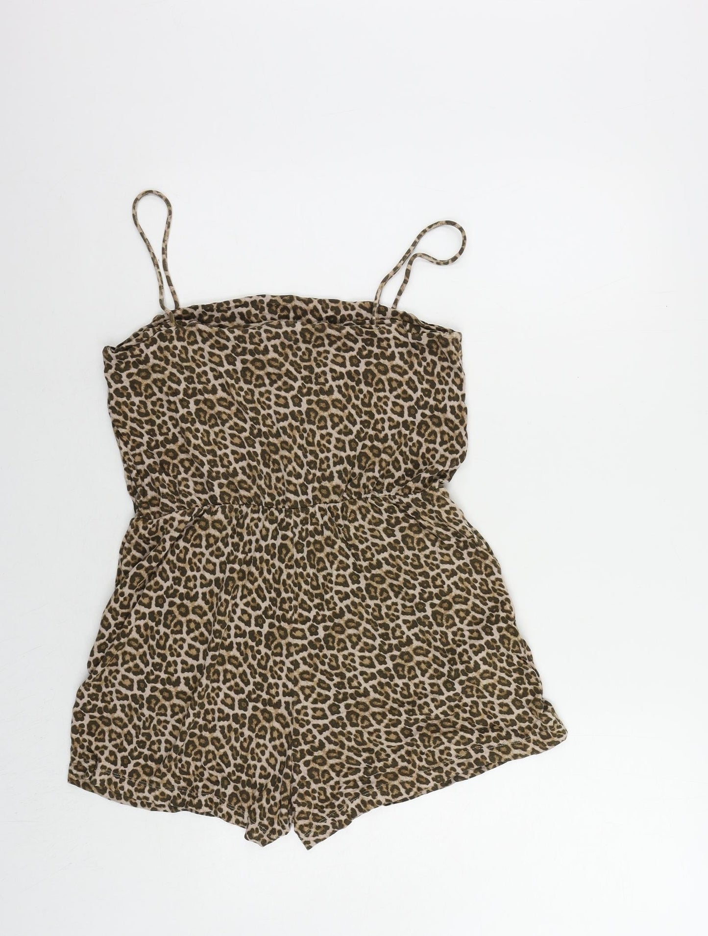 H&M Womens Brown Animal Print Viscose Playsuit One-Piece Size M Pullover