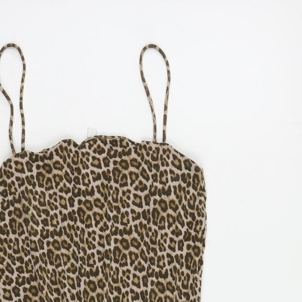H&M Womens Brown Animal Print Viscose Playsuit One-Piece Size M Pullover
