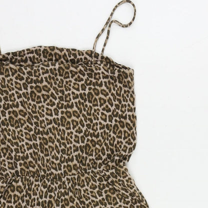 H&M Womens Brown Animal Print Viscose Playsuit One-Piece Size M Pullover