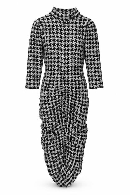 Zara Womens Black Geometric Viscose Sheath Size S Mock Neck Pullover - Ruched