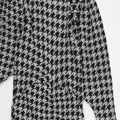 Zara Womens Black Geometric Viscose Sheath Size S Mock Neck Pullover - Ruched
