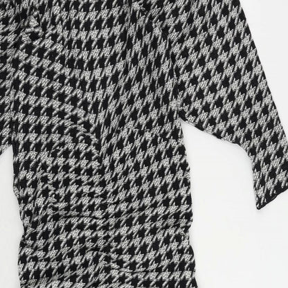 Zara Womens Black Geometric Viscose Sheath Size S Mock Neck Pullover - Ruched