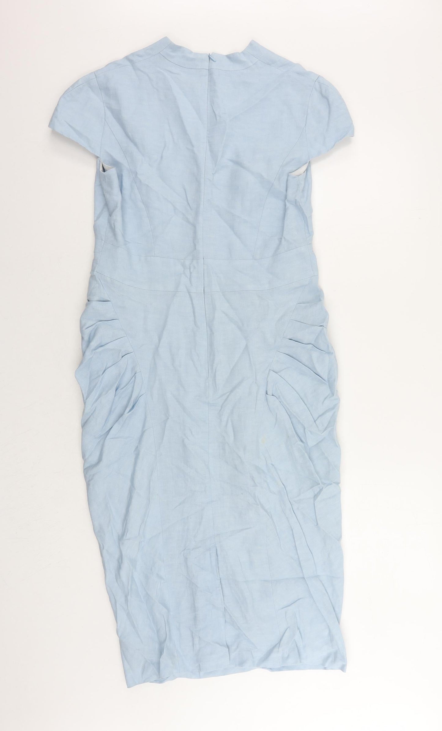 Damsel in a Dress Womens Blue Linen Pencil Dress Size 14 V-Neck Zip