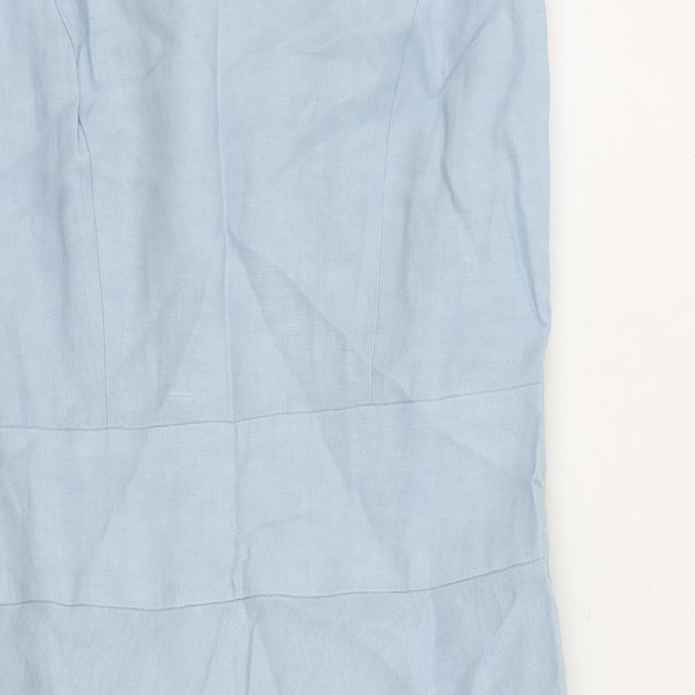 Damsel in a Dress Womens Blue Linen Pencil Dress Size 14 V-Neck Zip