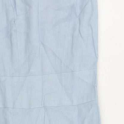 Damsel in a Dress Womens Blue Linen Pencil Dress Size 14 V-Neck Zip