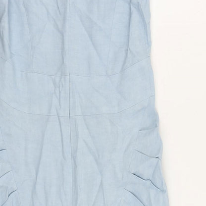 Damsel in a Dress Womens Blue Linen Pencil Dress Size 14 V-Neck Zip