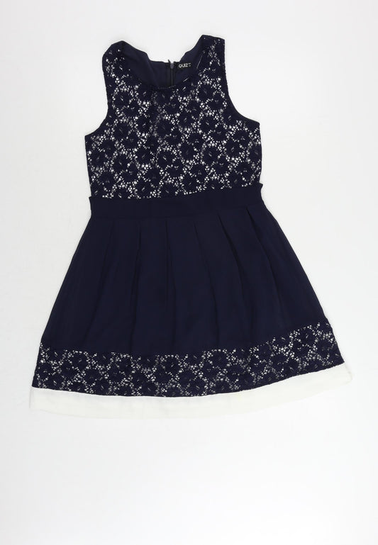 Quiz Womens Blue Polyester Fit & Flare Size 10 Round Neck Zip - Lace Detail