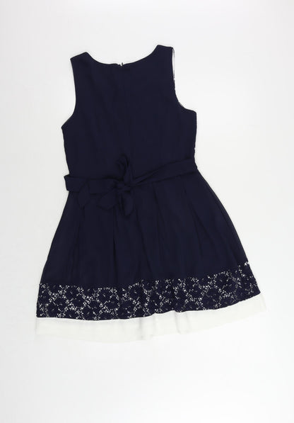 Quiz Womens Blue Polyester Fit & Flare Size 10 Round Neck Zip - Lace Detail