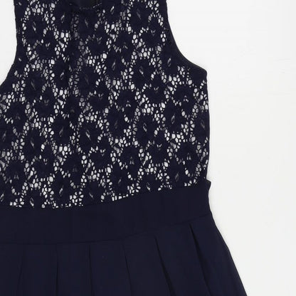 Quiz Womens Blue Polyester Fit & Flare Size 10 Round Neck Zip - Lace Detail