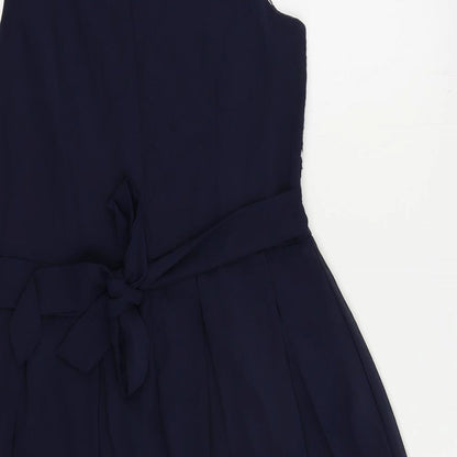 Quiz Womens Blue Polyester Fit & Flare Size 10 Round Neck Zip - Lace Detail