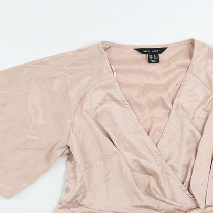 New Look Womens Pink Polyester Basic Blouse Size 8 V-Neck