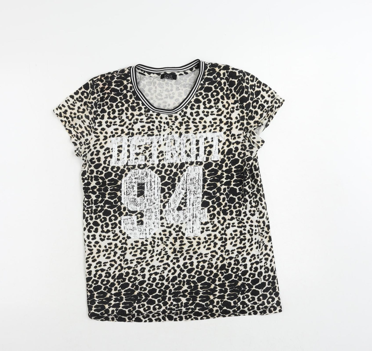 M&Co Girls Black Animal Print Cotton Pullover T-Shirt Size 13 Years Crew Neck Pullover