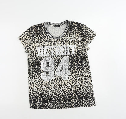 M&Co Girls Black Animal Print Cotton Pullover T-Shirt Size 13 Years Crew Neck Pullover