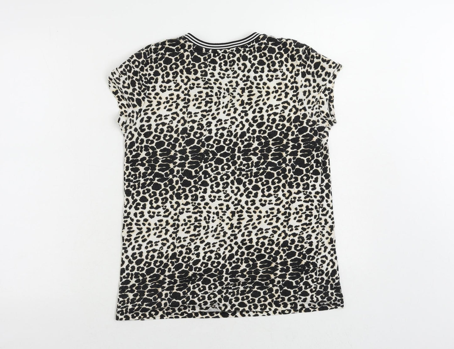 M&Co Girls Black Animal Print Cotton Pullover T-Shirt Size 13 Years Crew Neck Pullover