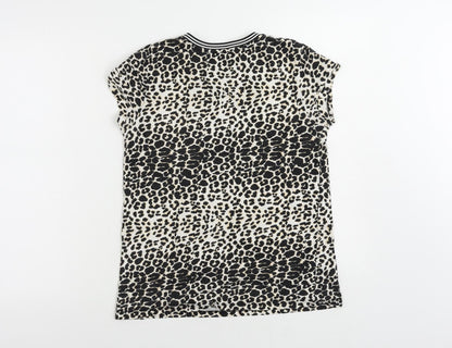 M&Co Girls Black Animal Print Cotton Pullover T-Shirt Size 13 Years Crew Neck Pullover