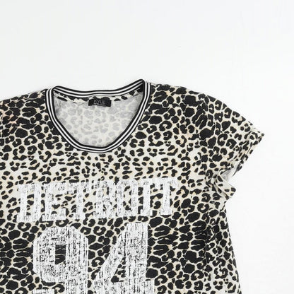 M&Co Girls Black Animal Print Cotton Pullover T-Shirt Size 13 Years Crew Neck Pullover