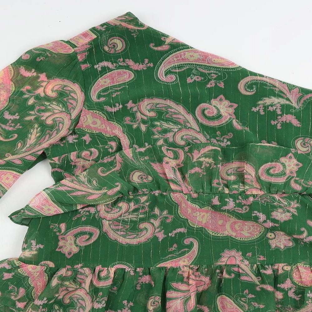 Twenty Dresses Womens Green Paisley Polyester Fit & Flare Size XL One Shoulder Zip - Ruffle