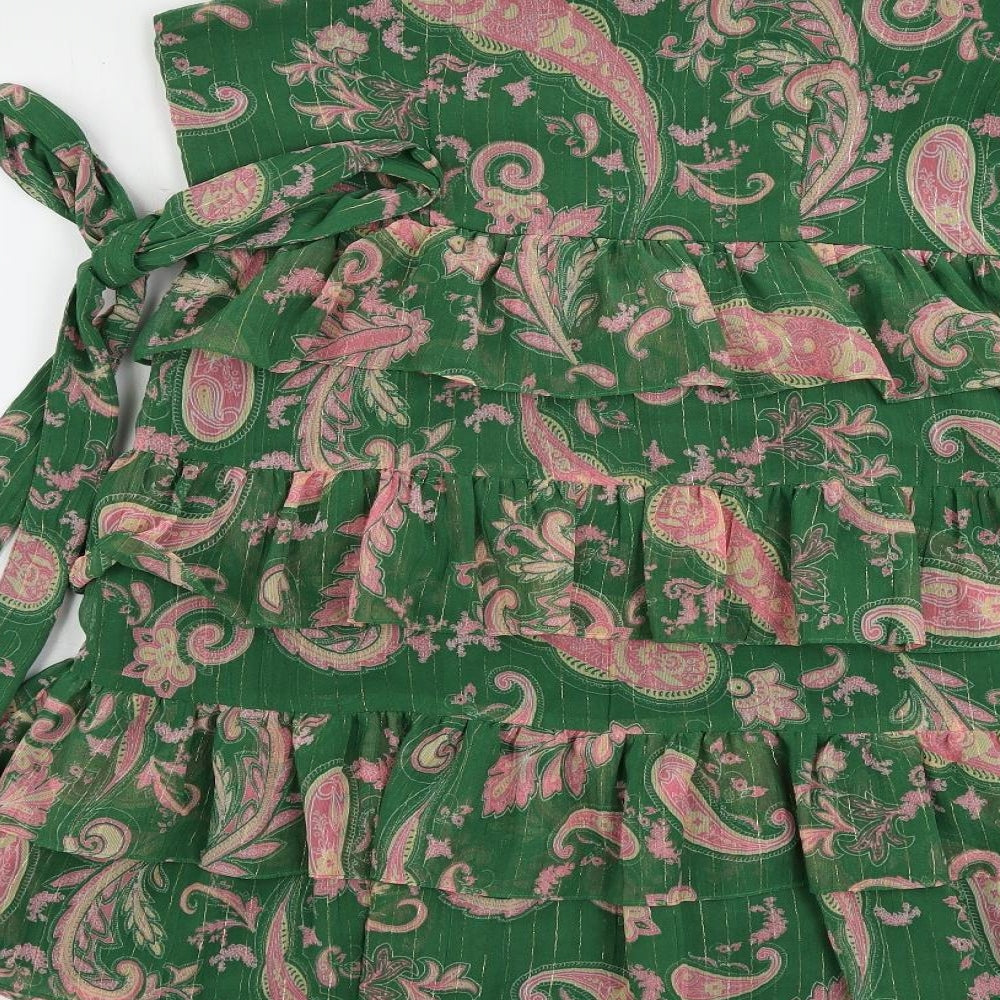 Twenty Dresses Womens Green Paisley Polyester Fit & Flare Size XL One Shoulder Zip - Ruffle