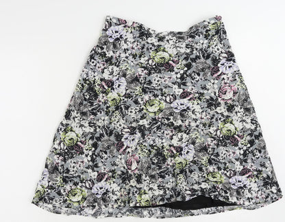 Marks and Spencer Womens Multicoloured Floral Viscose A-Line Skirt Size 10 Zip