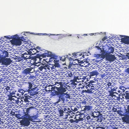 EWM Womens Blue Geometric Cotton Basic T-Shirt Size 14 Round Neck - Size 14-16