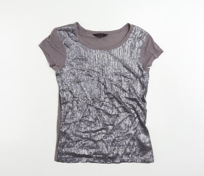 Great Plains Womens Grey Cotton Basic T-Shirt Size M Round Neck - Sequin