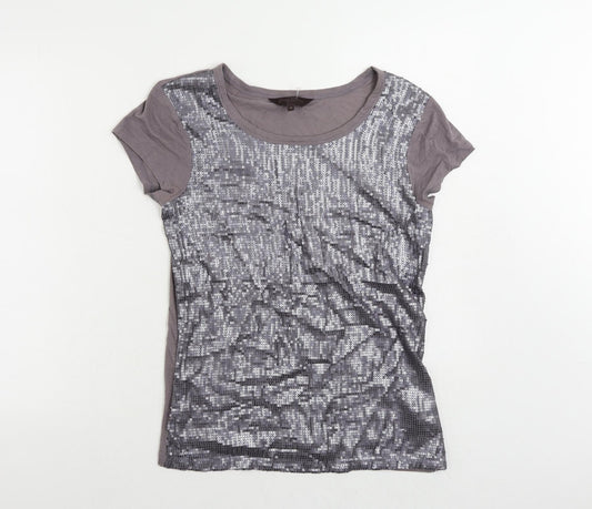 Great Plains Womens Grey Cotton Basic T-Shirt Size M Round Neck - Sequin