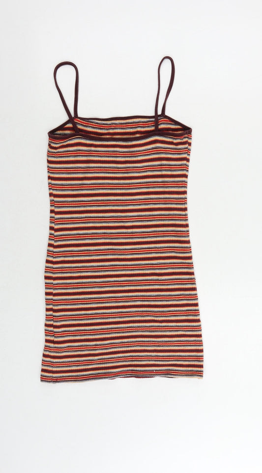 Topshop Womens Multicoloured Striped Cotton Mini Size 10 Square Neck Pullover