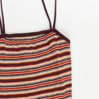 Topshop Womens Multicoloured Striped Cotton Mini Size 10 Square Neck Pullover