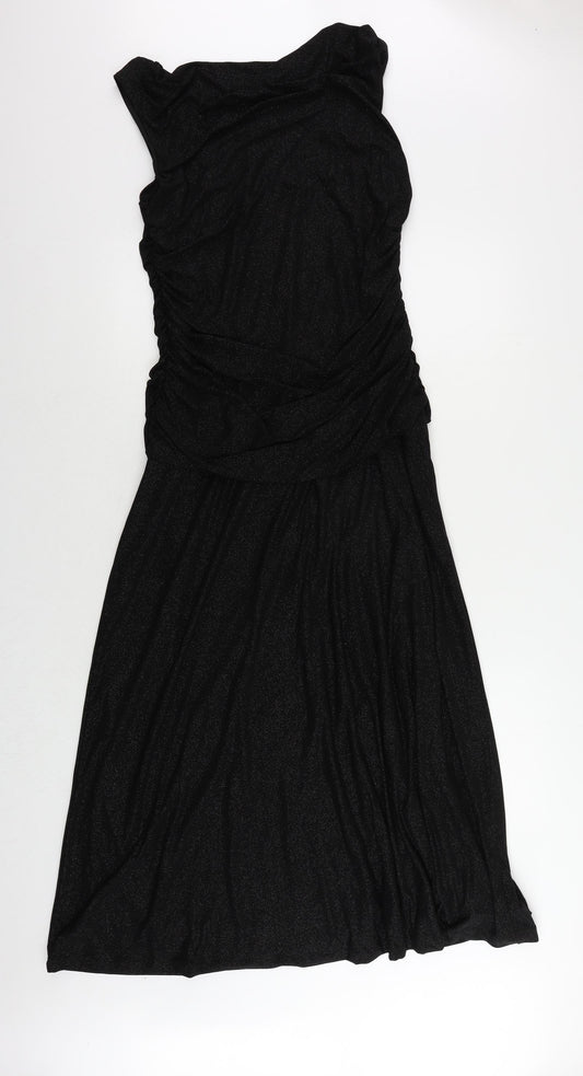 Klass Womens Black Polyester Sheath Size 14 Cowl Neck Zip - Ruched