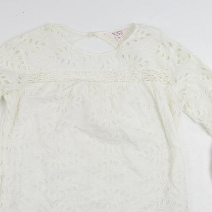 Miss Selfridge Womens White Cotton Shift Size 12 Round Neck Button - Broderie Anglaise