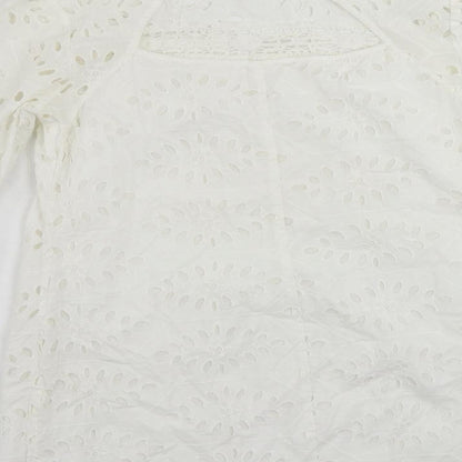 Miss Selfridge Womens White Cotton Shift Size 12 Round Neck Button - Broderie Anglaise