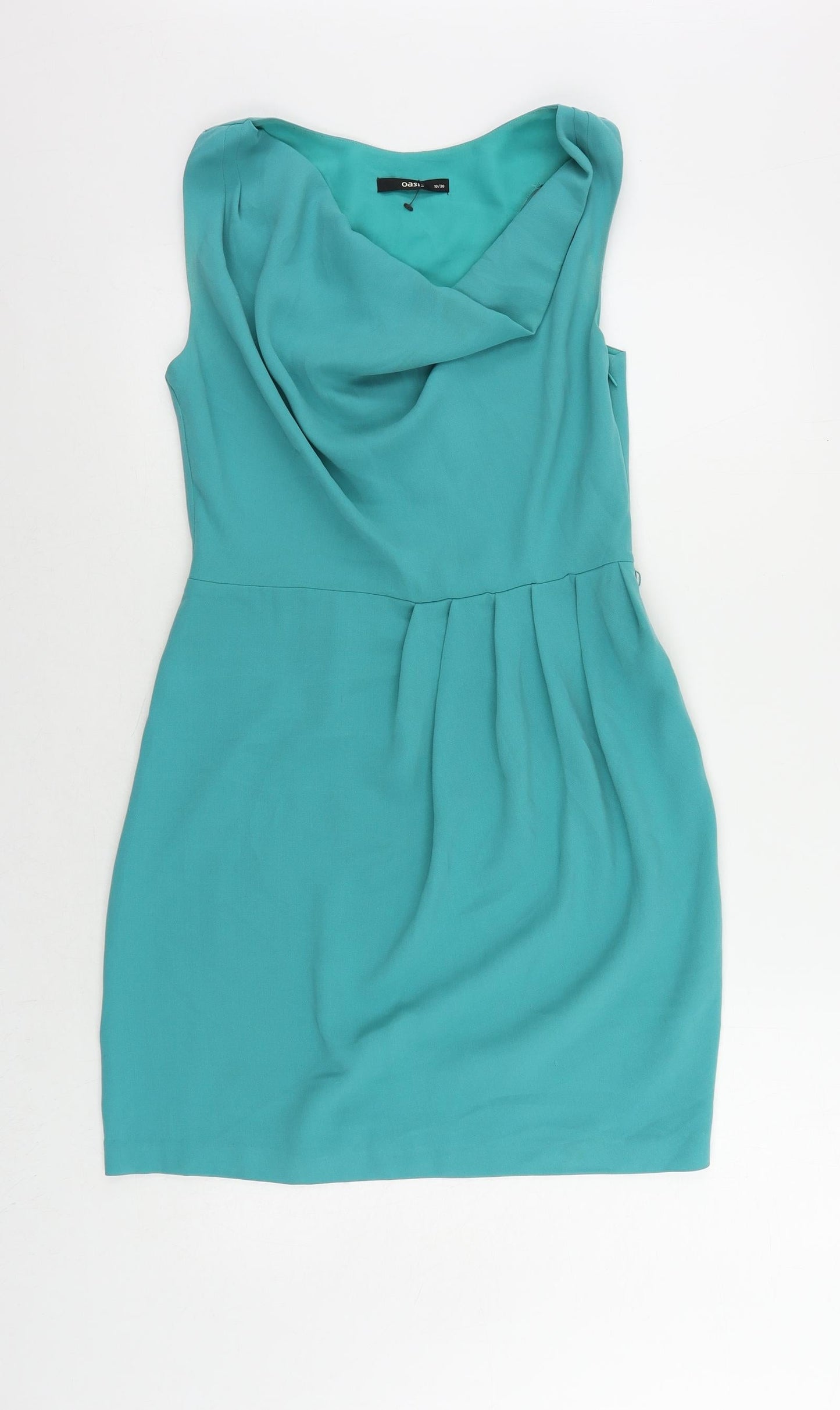 Oasis Womens Green Polyester Pencil Dress Size 10 Cowl Neck Zip