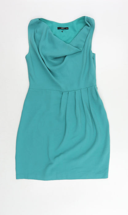 Oasis Womens Green Polyester Pencil Dress Size 10 Cowl Neck Zip