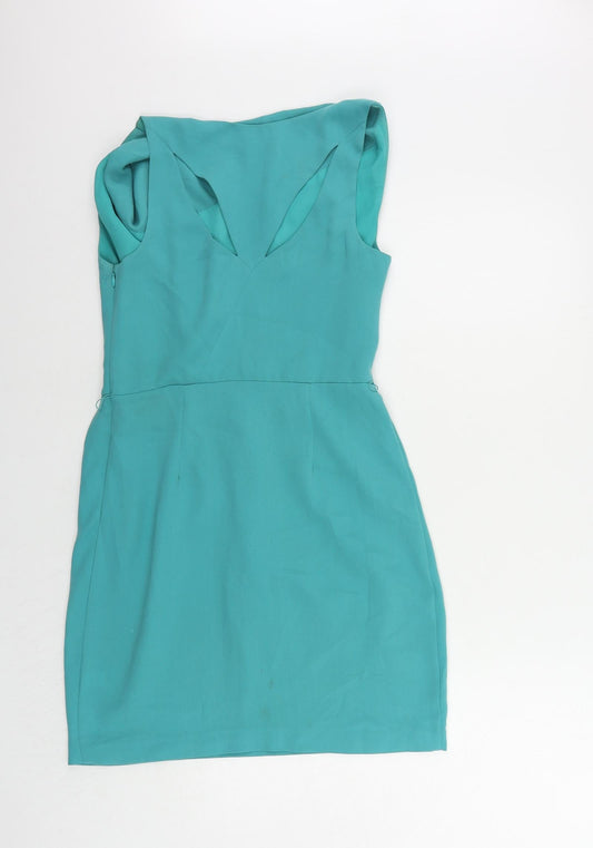 Oasis Womens Green Polyester Pencil Dress Size 10 Cowl Neck Zip