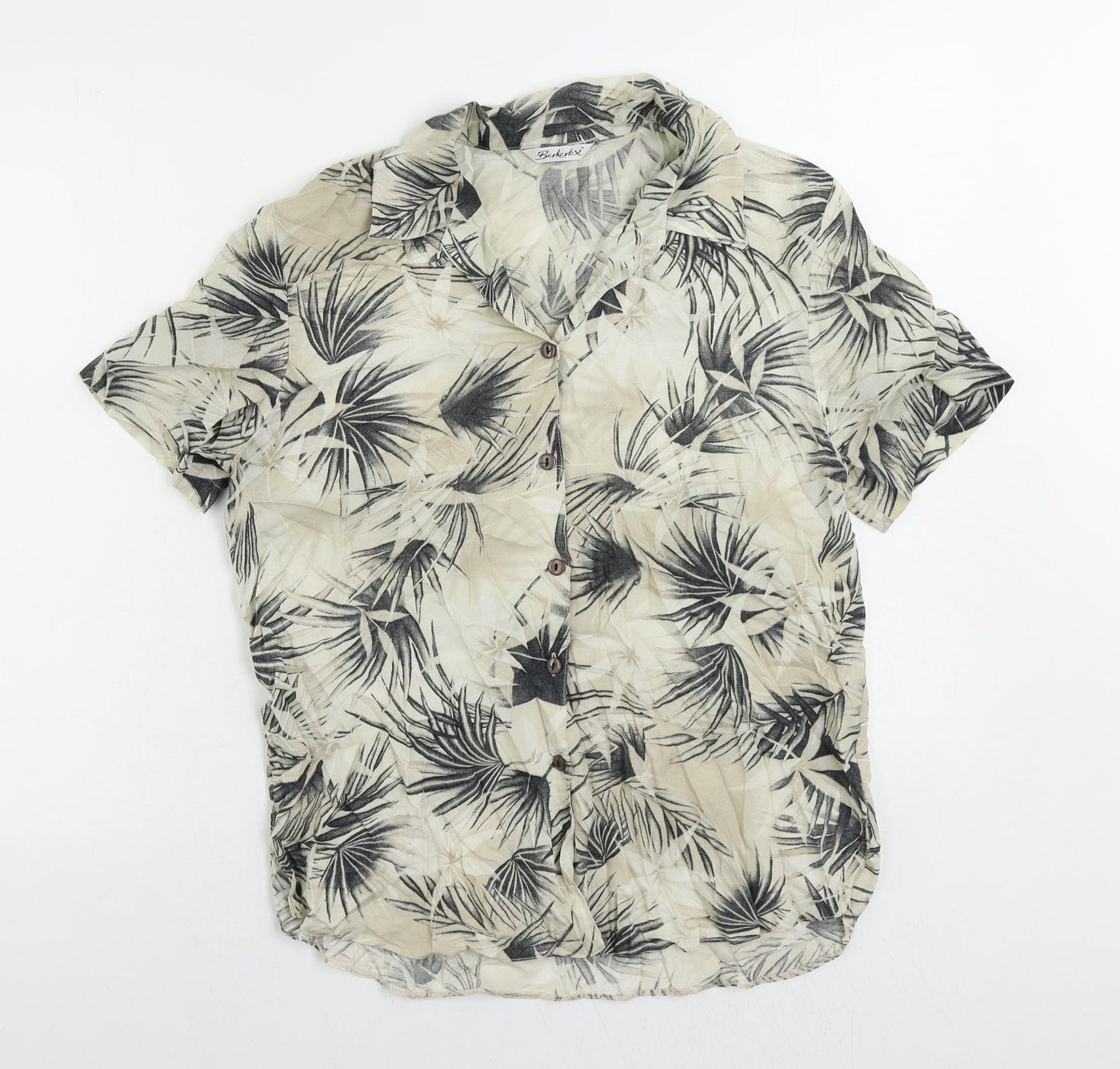 Berkertex Womens Beige Geometric Viscose Basic Button-Up Size 14 Collared