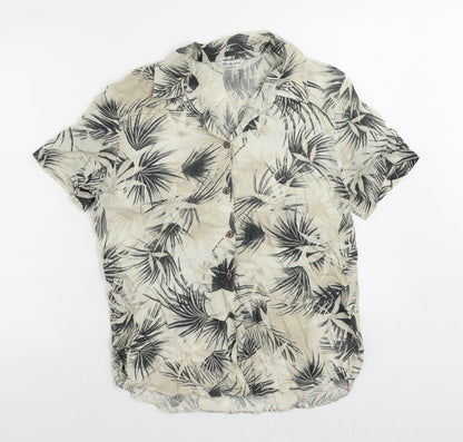 Berkertex Womens Beige Geometric Viscose Basic Button-Up Size 14 Collared