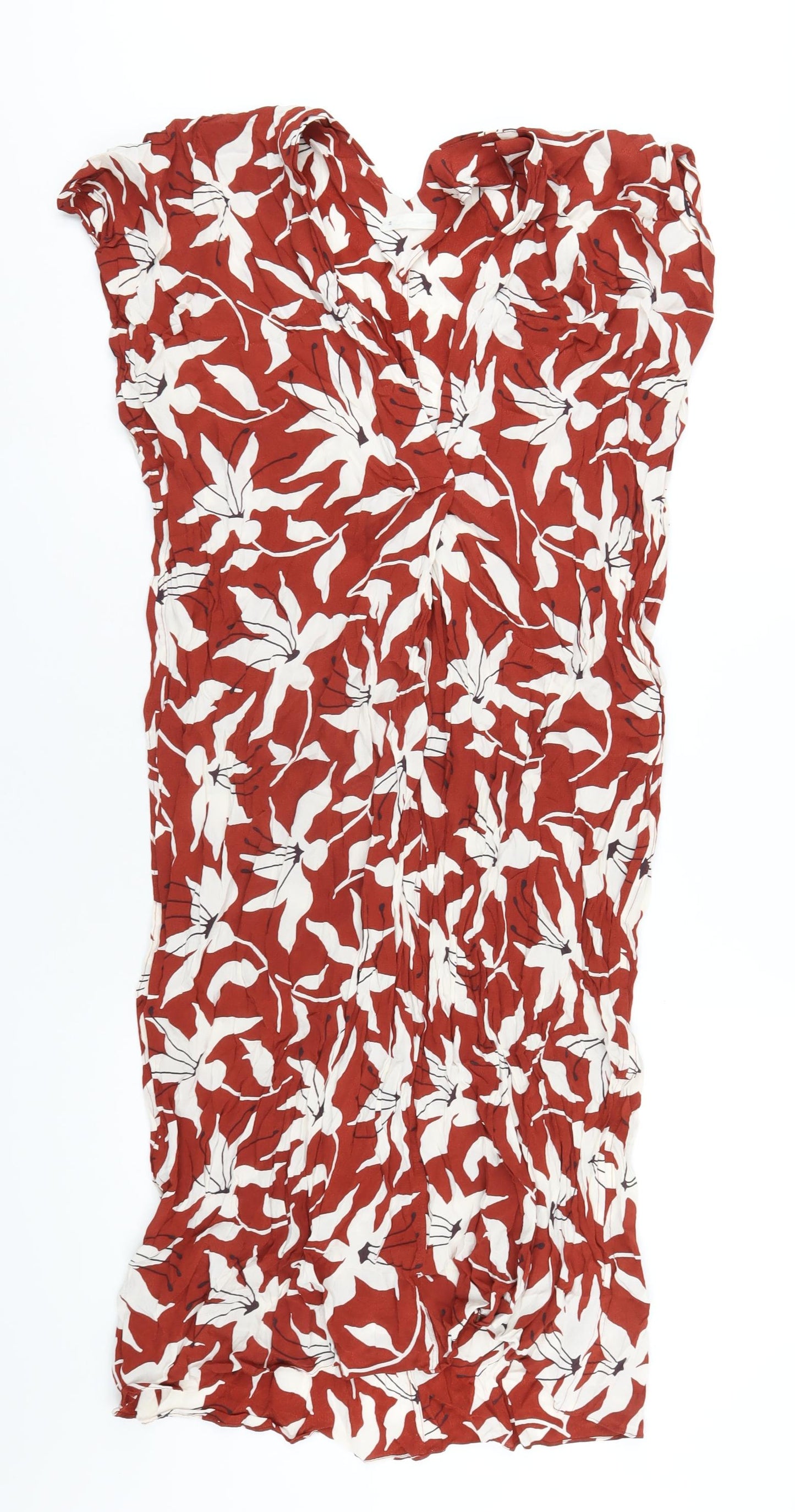 Arket Womens Brown Floral Viscose A-Line Size 6 V-Neck Pullover