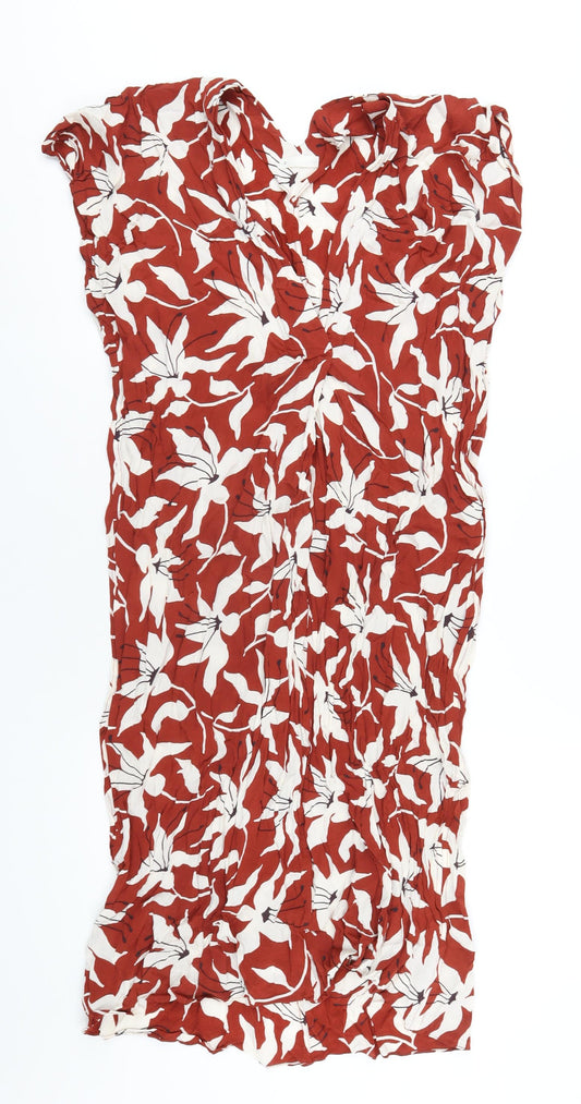 Arket Womens Brown Floral Viscose A-Line Size 6 V-Neck Pullover