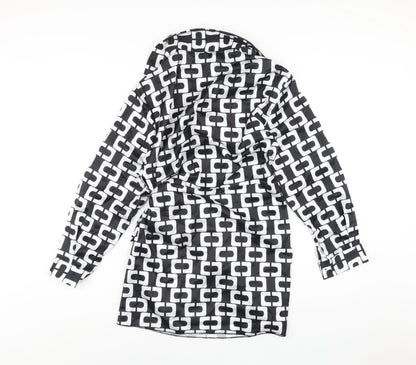 Cameo Rose Womens Black Geometric Polyester Bodycon Size 12 Collared Tie