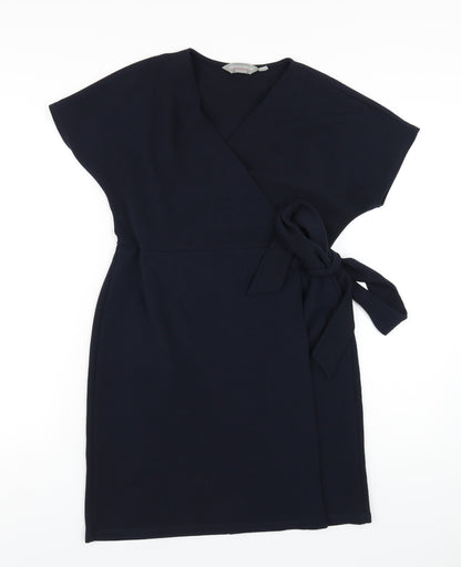 Dorothy Perkins Womens Blue Polyester Wrap Dress Size 12 V-Neck Tie