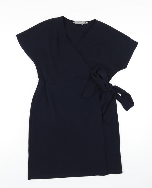 Dorothy Perkins Womens Blue Polyester Wrap Dress Size 12 V-Neck Tie