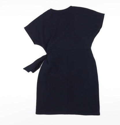 Dorothy Perkins Womens Blue Polyester Wrap Dress Size 12 V-Neck Tie