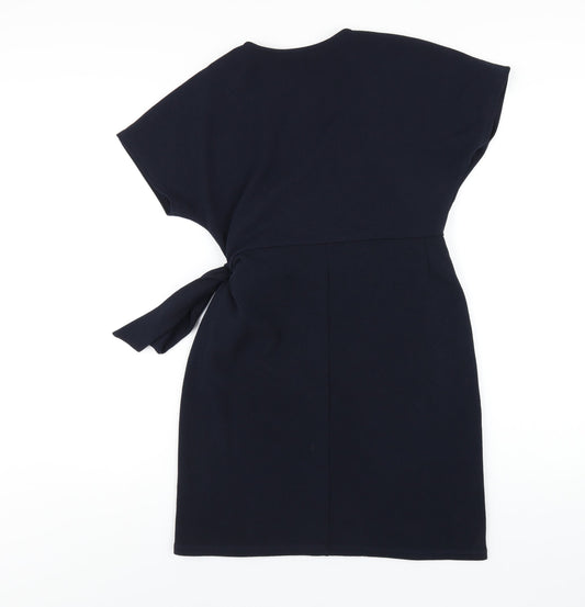 Dorothy Perkins Womens Blue Polyester Wrap Dress Size 12 V-Neck Tie